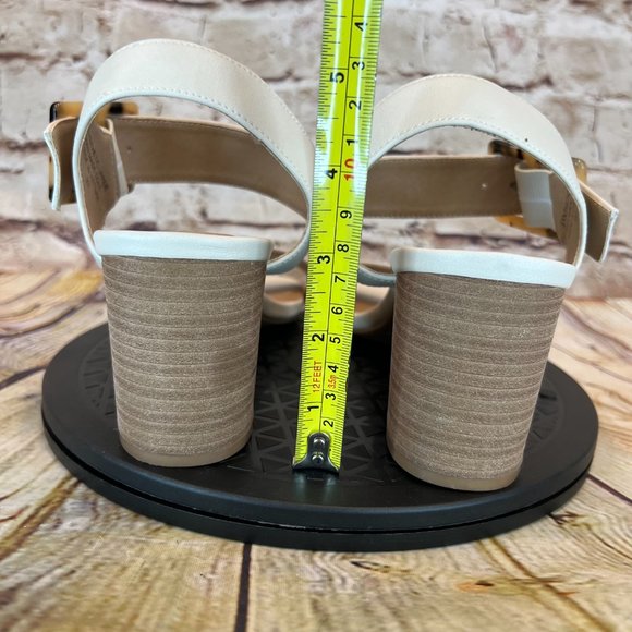 LOFT White Open Toe Adjustable Thick Ankle Straps Wood Style Block Heels 9 M - Picture 3 of 9